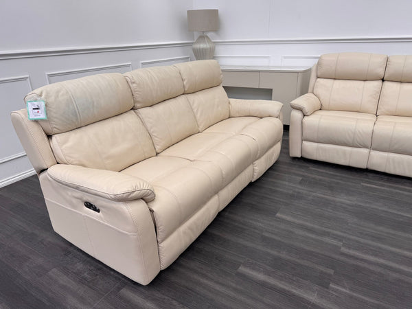 Komodo Relax Station 3 & 2 Seater Cream Leather Power Recliner Headrest Sofa Set