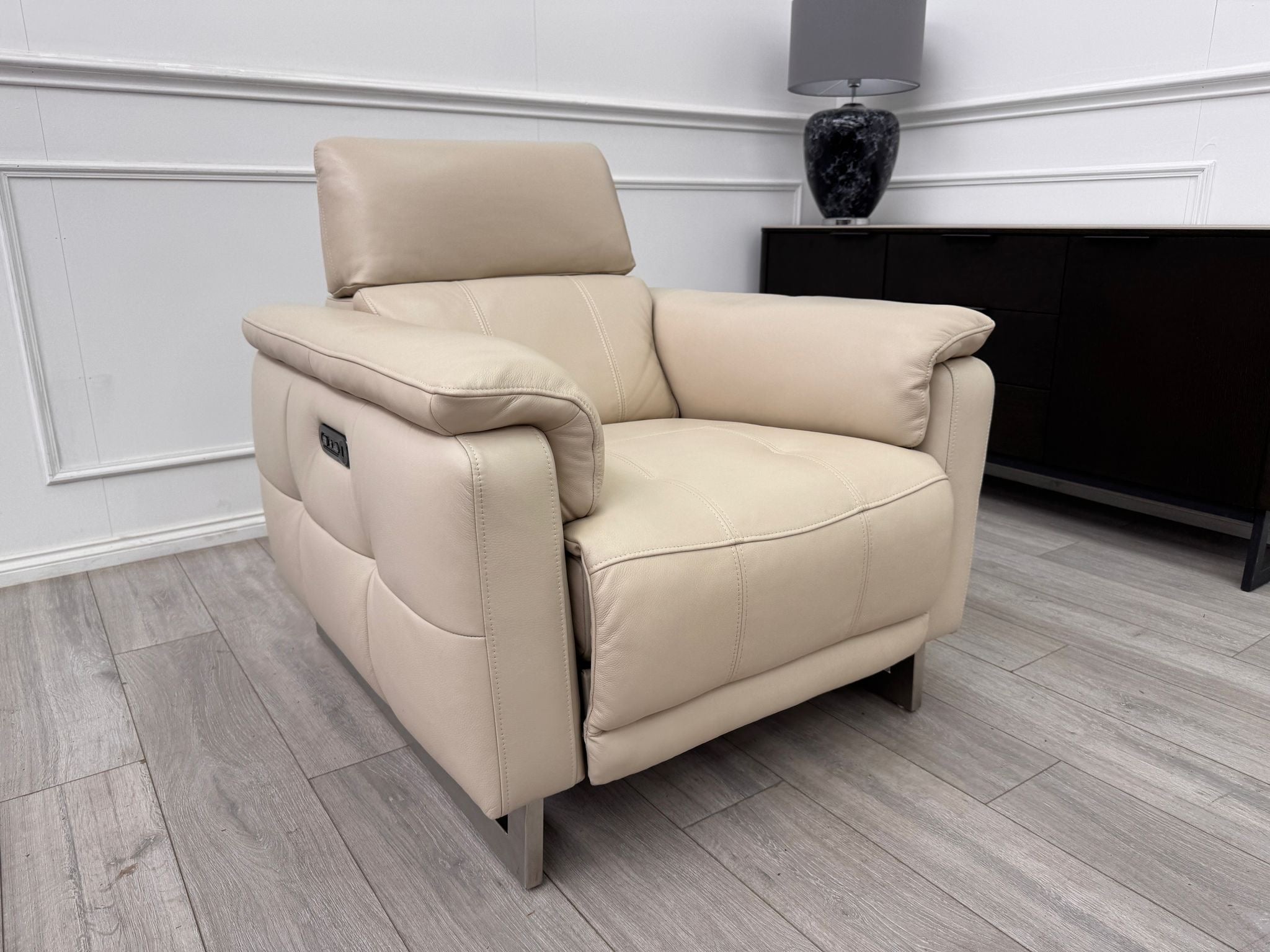 Moet Cream Leather Power Recliner Headrest Armchair