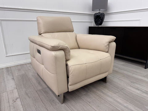 Moet Cream Leather Power Recliner Headrest Armchair