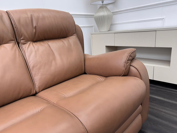Parker Knoll Boston Light Brown Leather Static 3 Seater Sofa
