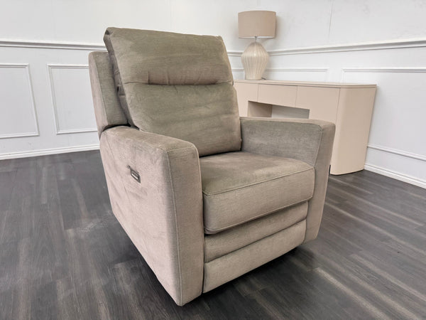 Parker Knoll Chicago Green Velvet Power Recliner Armchair Headrest & Lumbar