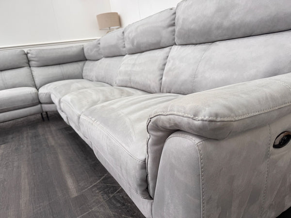 Contempo Grey Silver Saddle Fabric Chaise End Power Recliner Corner Sofa