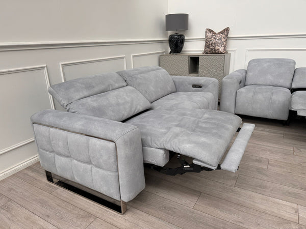 Marvella 2.5 + 2 Seater Sofa Set Flecked Silver Fabric Power Recliner