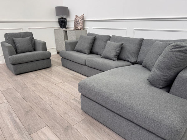 Grey Fabric Corner Sofa And Armchair Sofa Set