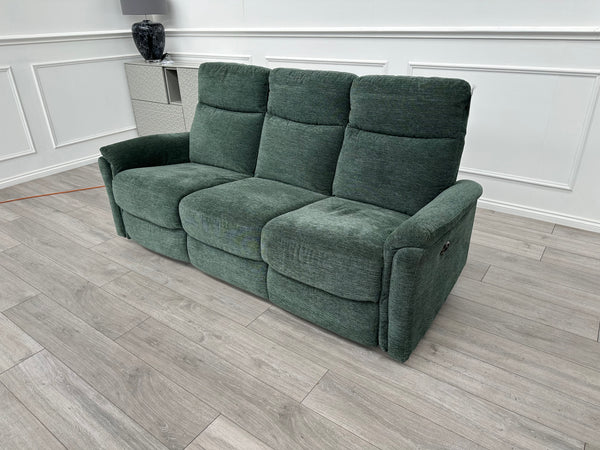 FURNITURE VILLAGE Piccolo Moss Green Fabric Power Recliner 3 Seater Sofa