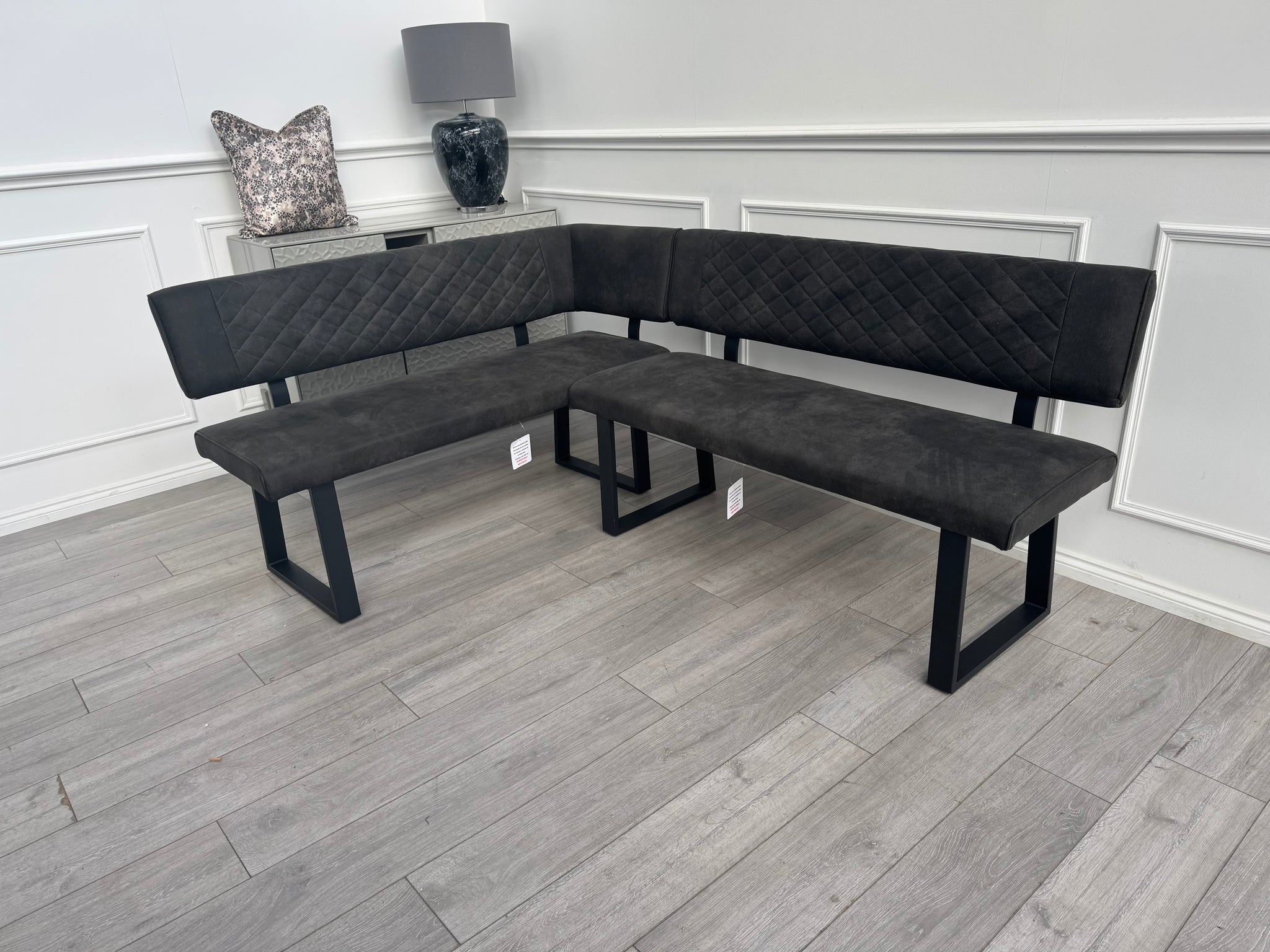 Warrior Dark Grey Faux Leather LHF Corner Dining Bench