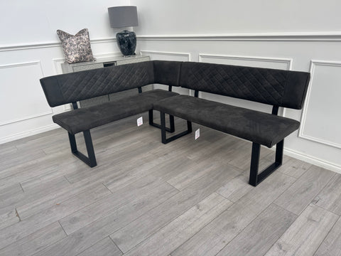 Warrior Dark Grey Faux Leather LHF Corner Dining Bench