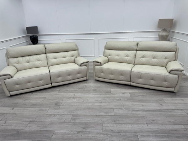 Brescia Power Recliner 3+3 Seater Sofa Off White Leather