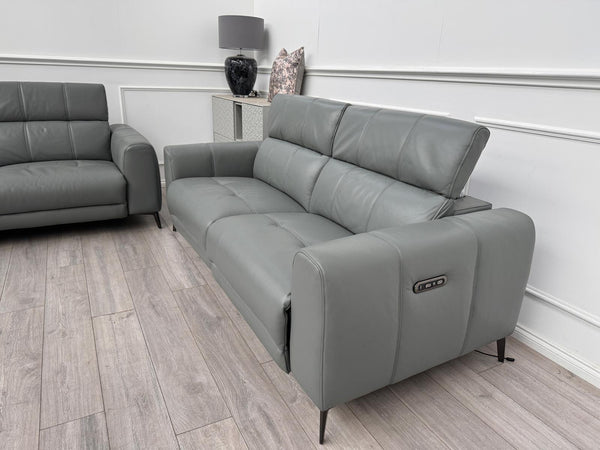 Ezra Grey Power Recliner 3 + 3 Seater Sofa Set Power Headrests