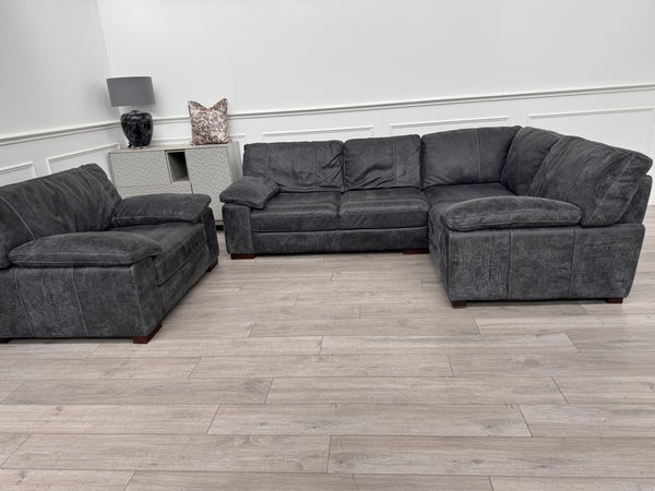 Linara Corner Sofa  & Armchair Dark Grey Aniline Leather 3/CNR/1