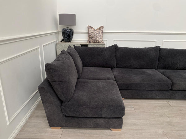 Dark Grey Fabric Corner Sofa Full Back Cushions