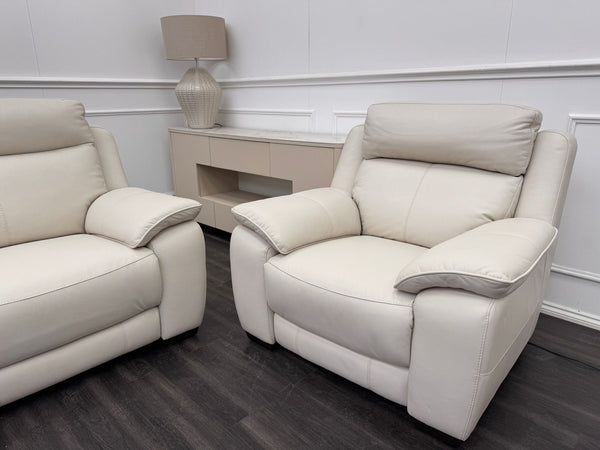 Starlight White Leather 3 Seater & Armchair Power Recliner Power Headrest Sofa Set
