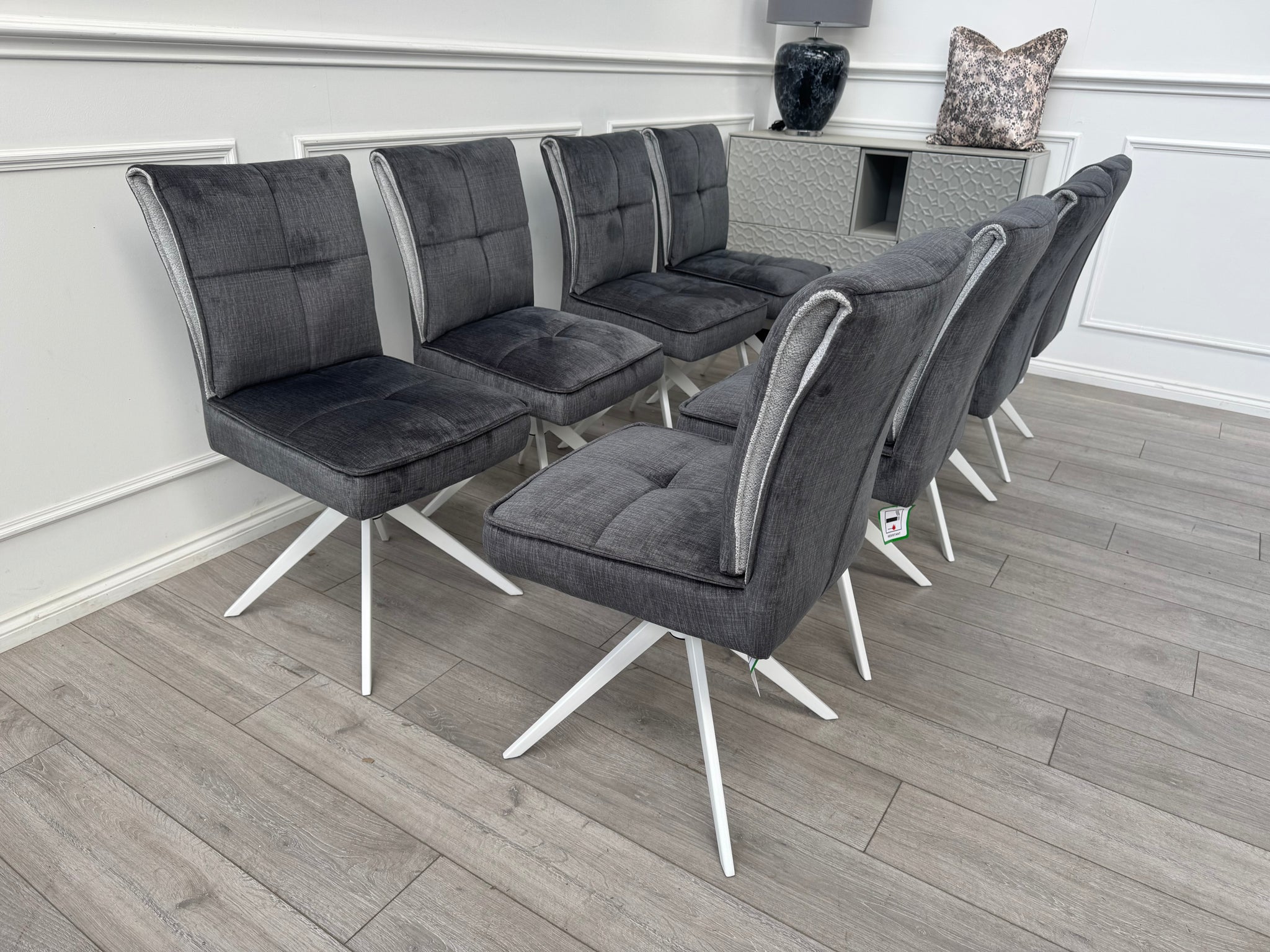 Glacier Swivel Dining Chairs Dark Grey Fabric