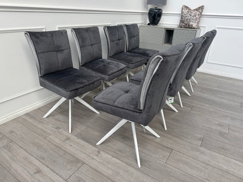 Glacier Swivel Dining Chairs Dark Grey Fabric