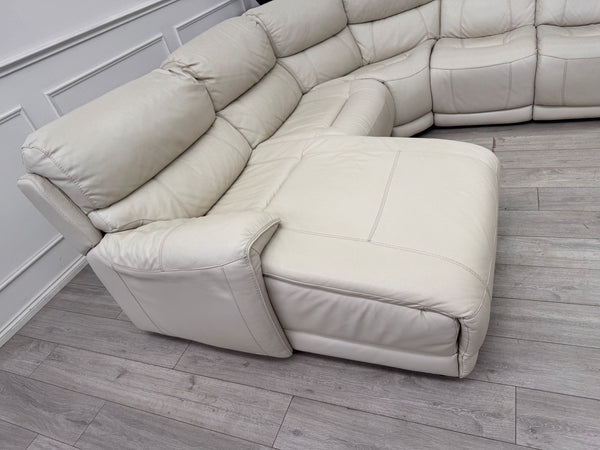 Link Large Cream Leather Corner Sofa Power Recliner