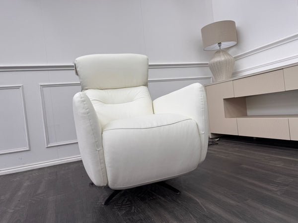 Le Mans White Leather Power Recliner TV Armchair