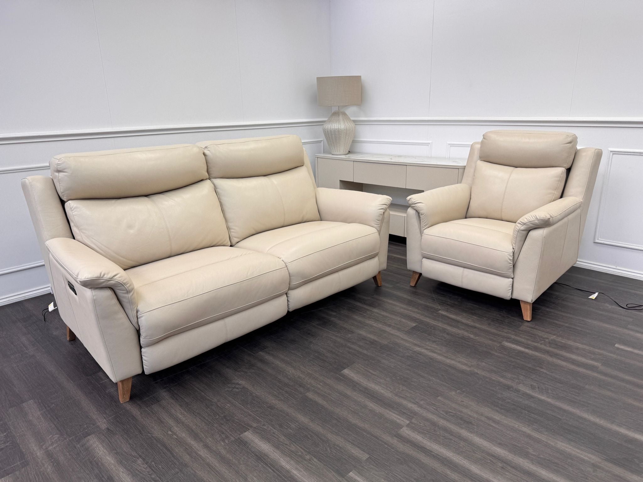 La Z Boy Kenzie Leather 3 Seater & Armchair Power Recliner Sofa Set