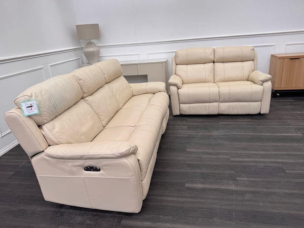Komodo Relax Station 3 & 2 Seater Cream Leather Power Recliner Headrest Sofa Set