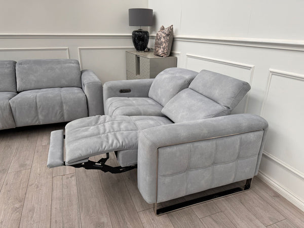 Marvella 2.5 + 2 Seater Sofa Set Flecked Silver Fabric Power Recliner
