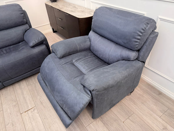 Link Saddle Fabric Blue 3 Seater & Armchair Power Recliner Sofa Set
