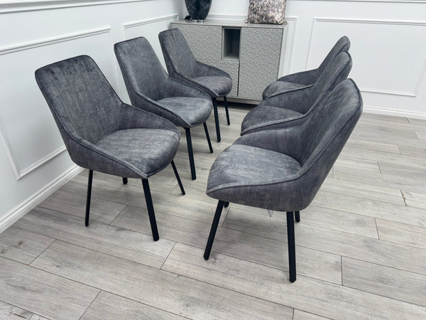 Veja Grey Velvet Set Swivel Dining Chairs