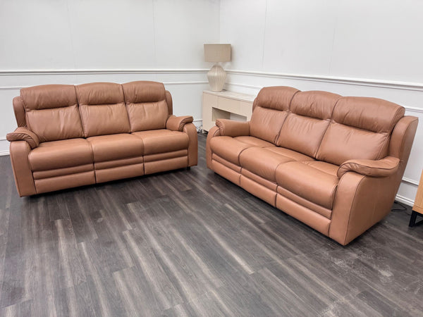 Parker Knoll Boston Light Brown Leather Static 3 & 3 Sofa Set