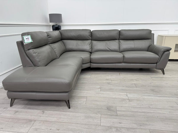 Contempo Grey Leather Static Corner Sofa Set