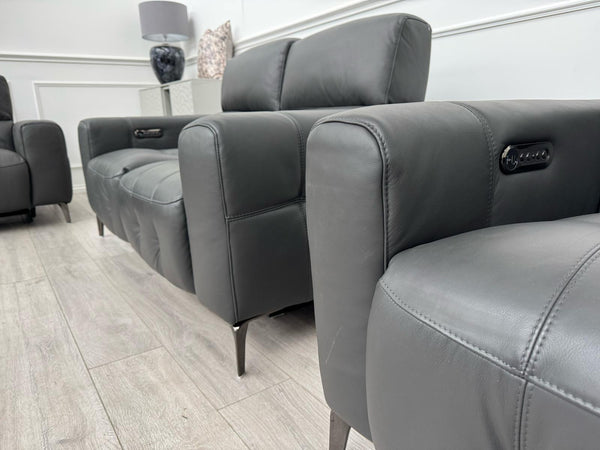 New York Power Recliner 3&2 + Armchair Sofa Set Grey Leather