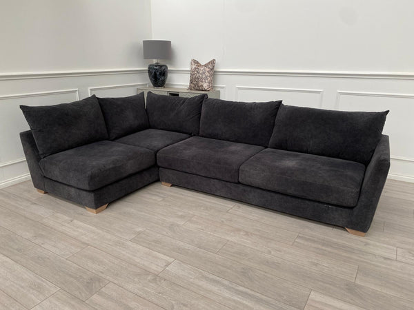Dark Grey Fabric Corner Sofa Full Back Cushions