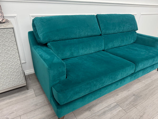 Furniture Village Lounge Co Romilly Teal Velvet Fabric 4 Seater Sofa RRP £2195