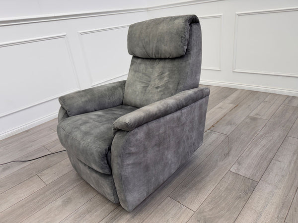 Furniture Village Rowen Grey Fabric Armchair Power Recliner+Swivel+Rocking