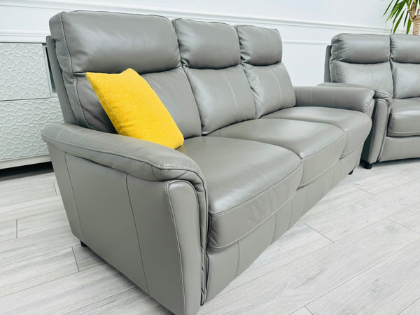 Piccolo Sleet Grey 3+3 Seater Sofa Set Static Genuine Leather