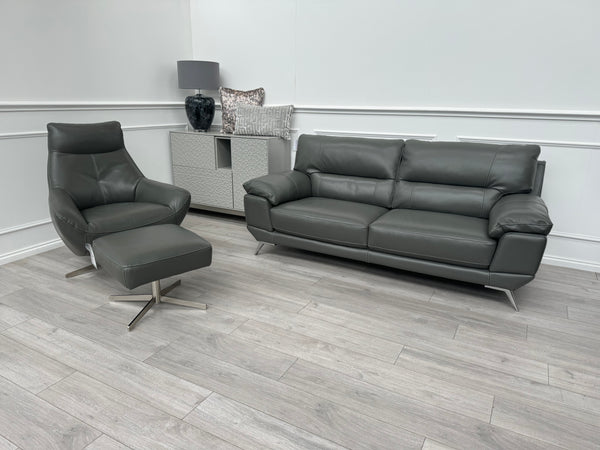 Salvador 3 Seater Sofa + Swivel Chair Set in Grey Leather