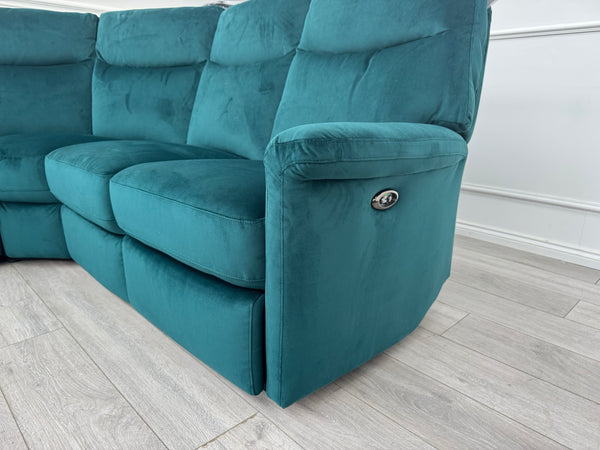 Lillie 1 x Power Reclining Corner Sofa In Lake Green Velvet
