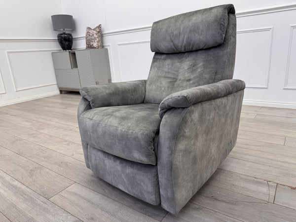Furniture Village Rowen Grey Fabric Armchair Power Recliner+Swivel+Rocking
