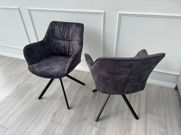 Marvel Pair of 2 Charcoal Velvet Swivel Dining Chairs