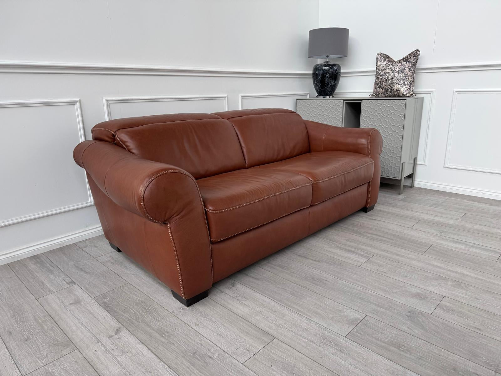 Natuzzi Edition Salerno Brown Leather Large 3 Seater Sofa Adjustable Headrests