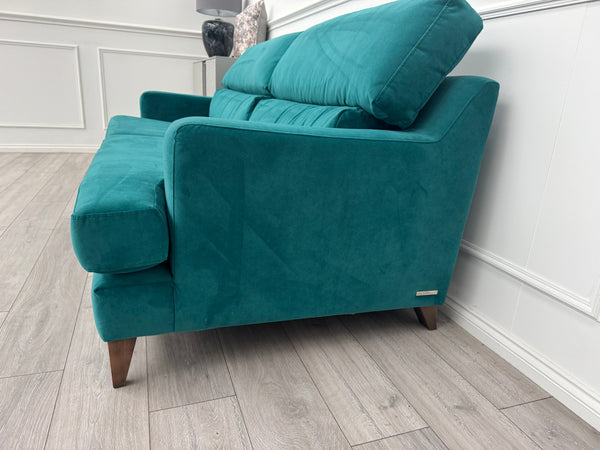 Furniture Village Lounge Co Romilly Teal Velvet Fabric 4 Seater Sofa RRP £2195