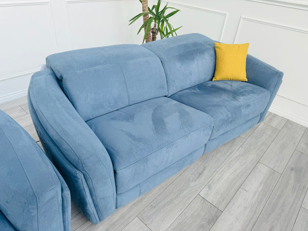 Blue Microfibre 3+2+1 Seater Sofas Suite All Power Recliners