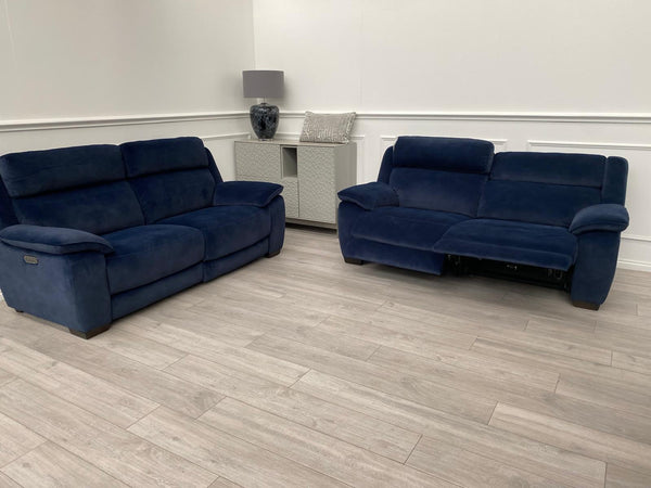 Furniture Village Starlight 3+2 Seater Sofa Set Power Seat + Headrest Navy