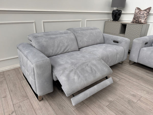 Marvella 2.5 + 2 Seater Sofa Set Flecked Silver Fabric Power Recliner