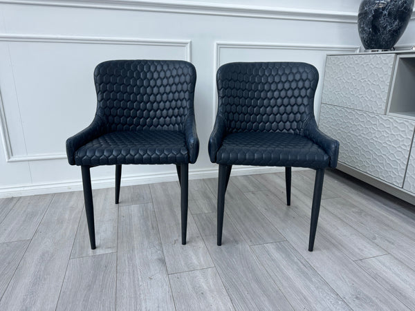 Osaka Pair of 2 Faux Leather Dining Chairs Navy