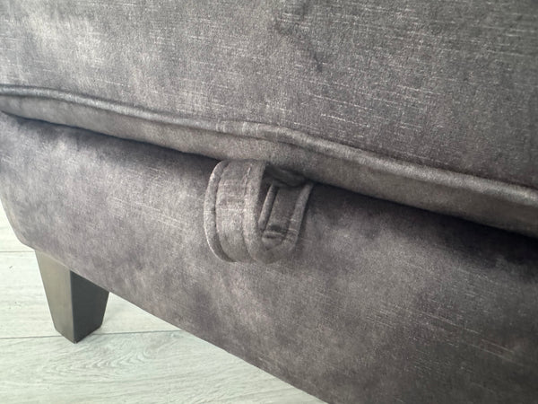 Furniture Village ARIANA Plush Velvet Dark Grey Storage Footstool