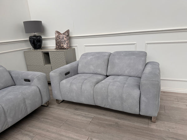 Marvella 2.5 + 2 Seater Sofa Set Flecked Silver Fabric Power Recliner