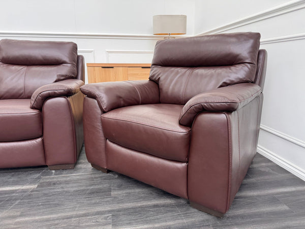 Brown Leather 3 & 2 Seater & Armchair Static Sofa Set