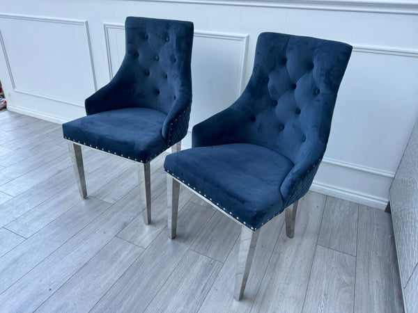 Dolce Pair of 2 Plush Dining Chairs Navy