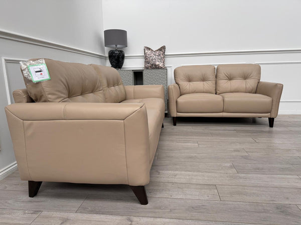 Uno 3+2 Seater Sofas Set in Beige Leather