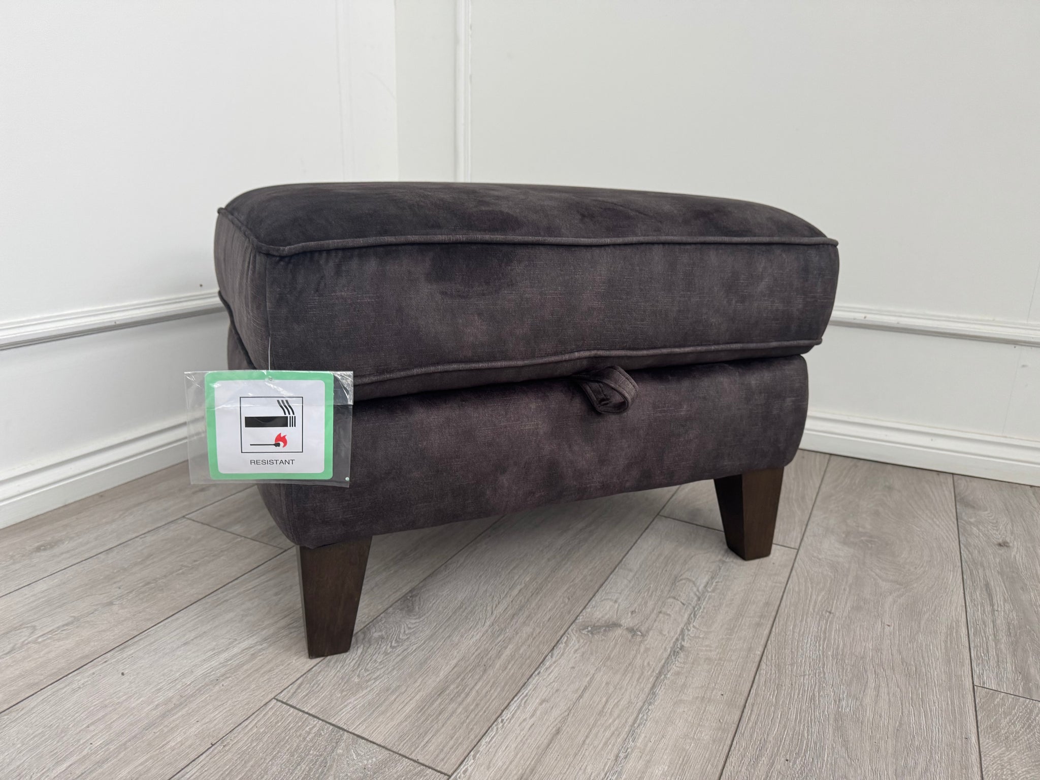 Furniture Village ARIANA Plush Velvet Dark Grey Storage Footstool