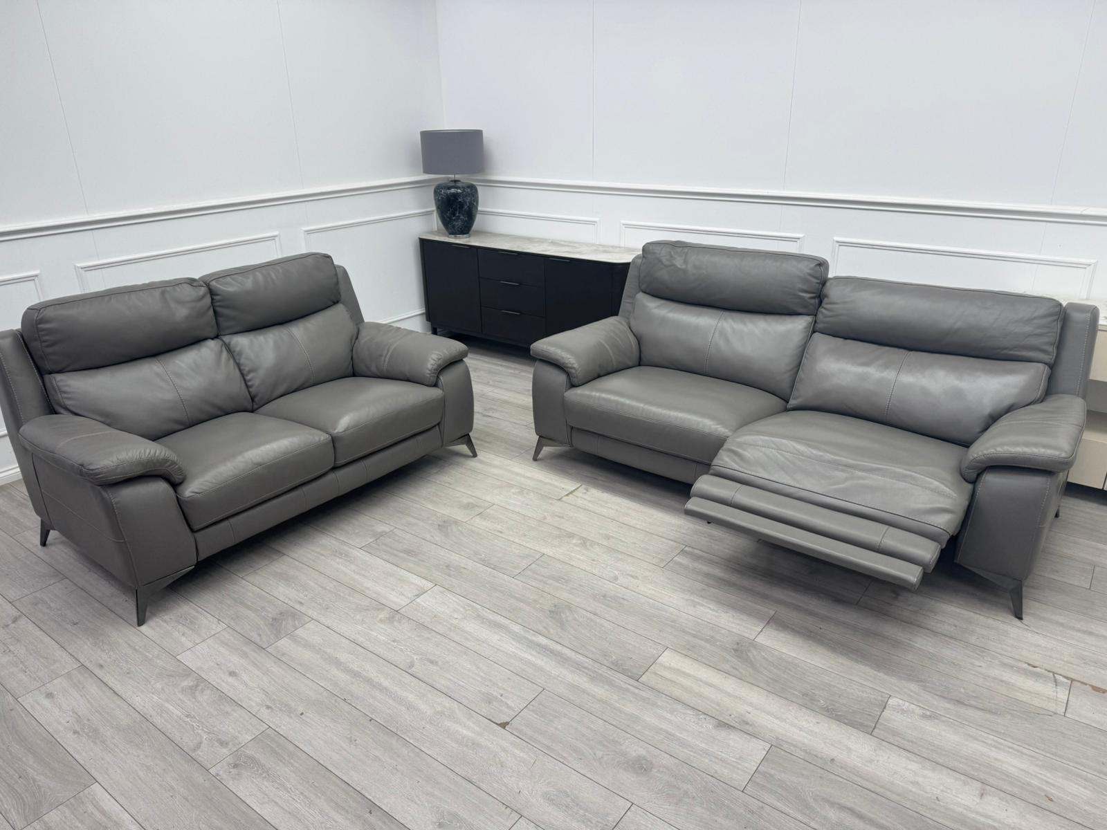 Missouri Grey Leather 3 & 2 Seater Power Recliner Sofa Set