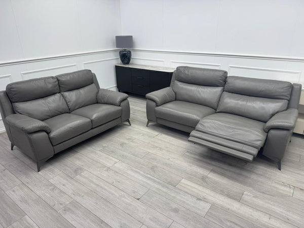 Missouri Grey Leather 3 & 2 Seater Power Recliner Sofa Set